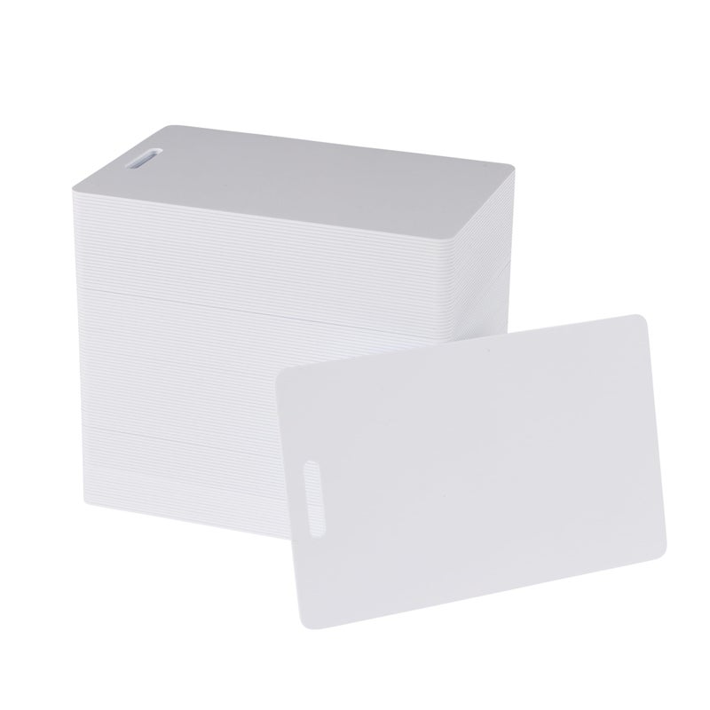 easyIDea Pack of 100 White PVC Cards with Slot Punch on Short Side | Graphics Quality, Standard CR80 Size - Image 1